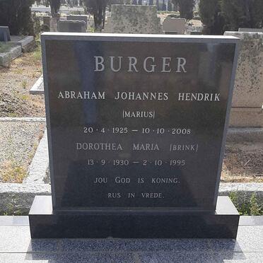 BURGER Abraham Johannes Hendrik 1925-2008 &amp; Dorothea Maria BRINK 1930-1995