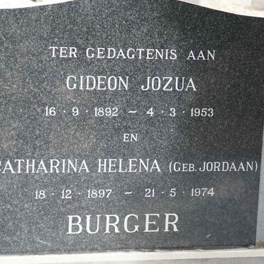 BURGER Gideon Jozua 1892-1953 &amp; Catharina Helena JORDAAN 1897-1974