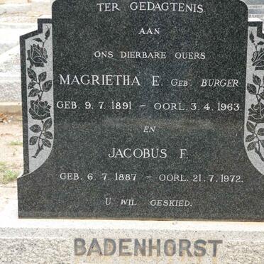 BADENHORST Jacobus F. 1887-1972 &amp; Magrietha E. BURGER 1891-1963