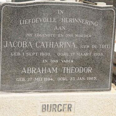BURGER Abraham Theodor 1894-1965 &amp; Jacoba Catharina DU TOIT 1900-1958