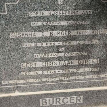 BURGER Gert Christiaan 1879-1959 &amp; Susanna E. KRIEL 1884-1956