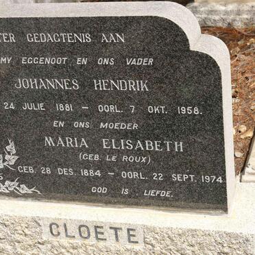CLOETE Johannes Hendrik 1881-1958 &amp; Maria Elisabeth LE ROUX 1884-1974