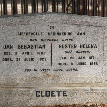 CLOETE Jan Sebastiaan 1869-1927 &amp; Hester Helena BURGER 1871-1951