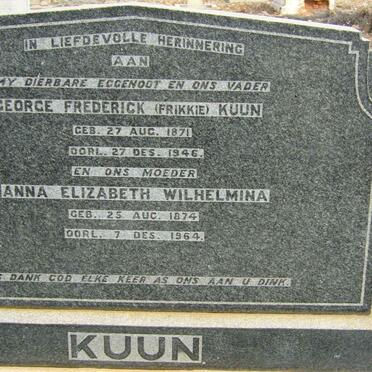 KUUN George Frederick 1871-1946 &amp; Anna Elizabeth Wilhelmina 1874-1964