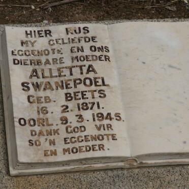 SWANEPOEL Alletta nee BEETS 1871-1945