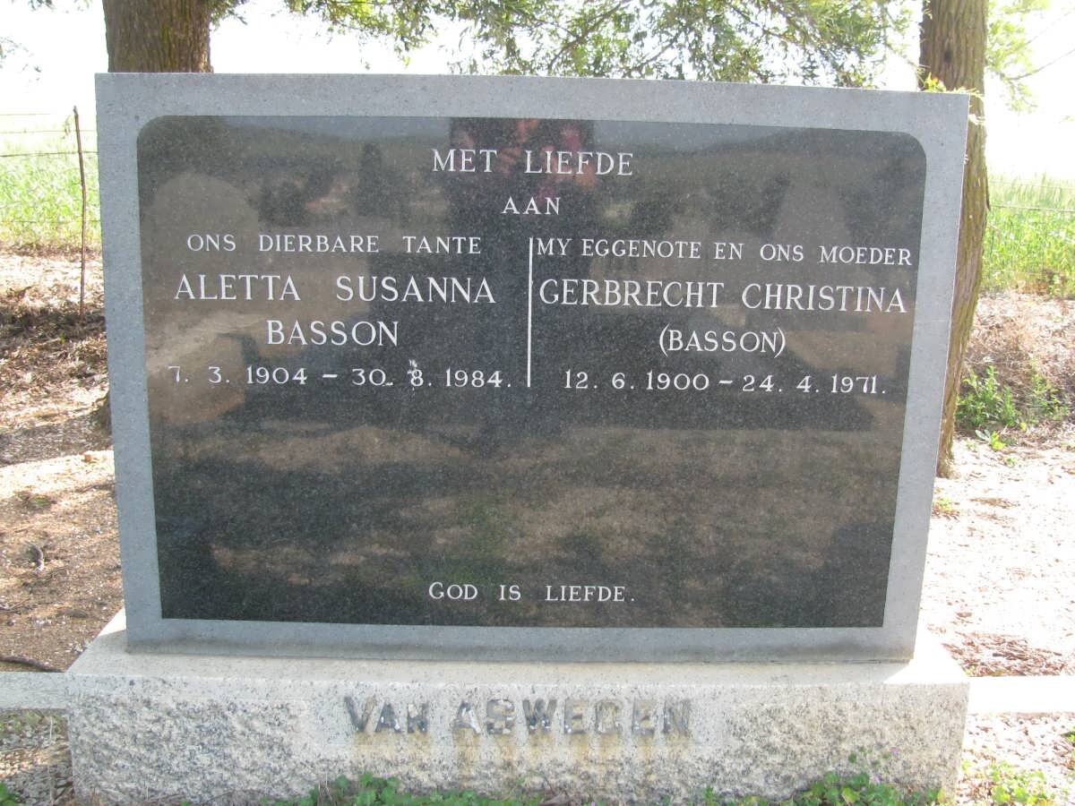 ASWEGEN Gerbrecht Christina, van nee BASSON 1900-1971 :: BASSON Aletta Susanna 1904-1984