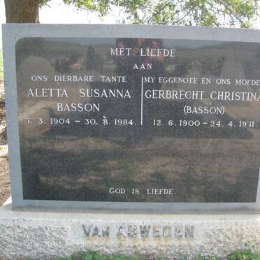 ASWEGEN Gerbrecht Christina, van nee BASSON 1900-1971 :: BASSON Aletta Susanna 1904-1984
