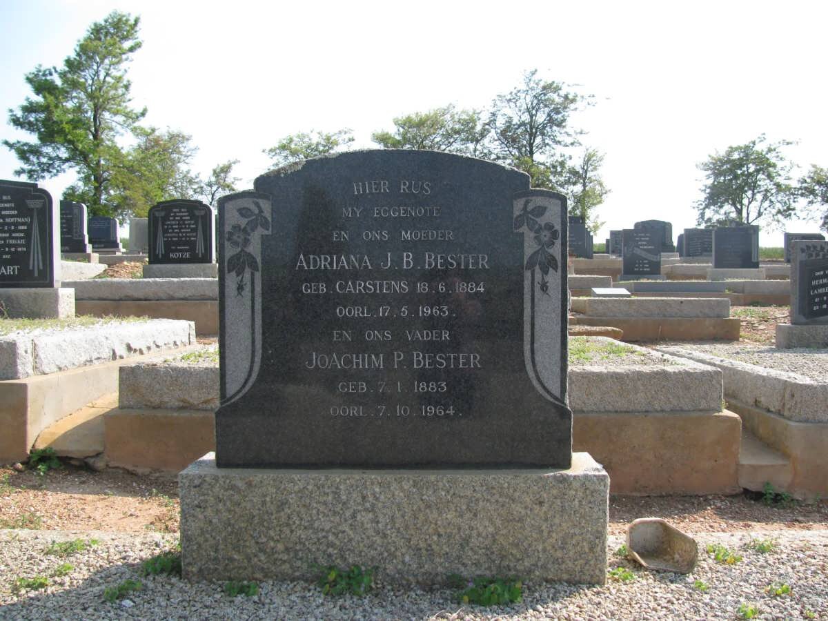 BESTER Joachim P. 1883-1964 &amp; Adriana J.B. CARSTENS 1884-1963