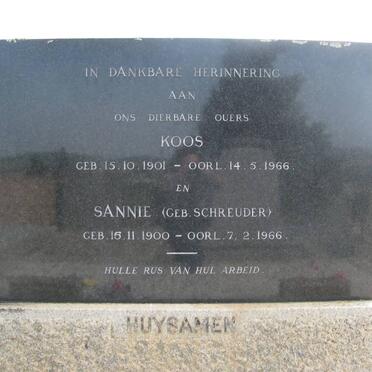 HUYSAMEN Koos 1901-1966 &amp; Sannie SCHREUDER 1900-1966