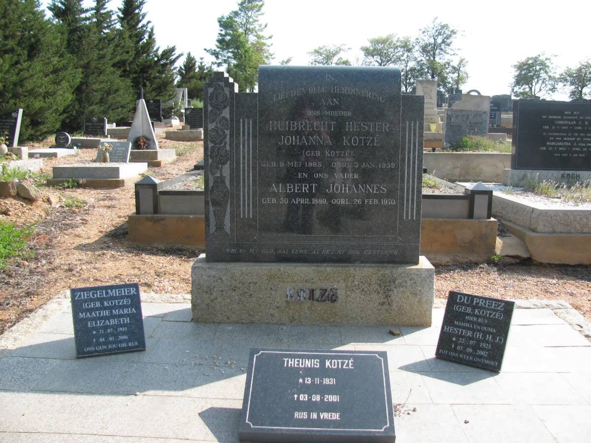 KOTZE Albert Johannes 1889-1970 &amp; Huibrecht Hester Johanna KOTZE 1893-1959 :: DU PREEZ H.H.J. nee KOTZE 1923-2002