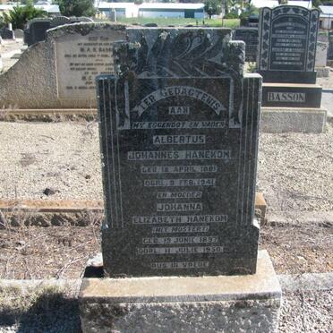 HANEKOM Albertus Johannes 1881-1941 &amp; Johanna Elizabeth MOSTERT 1897-1950