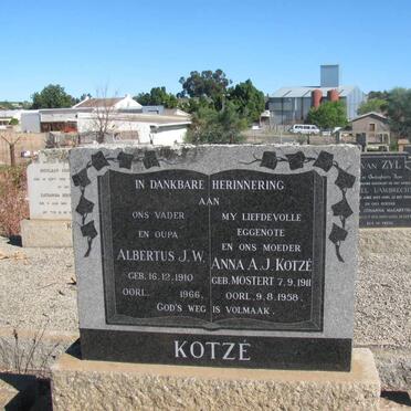 KOTZE Albertus J.W. 1910-1966 &amp; Anna A.J. MOSTERT 1911-1958