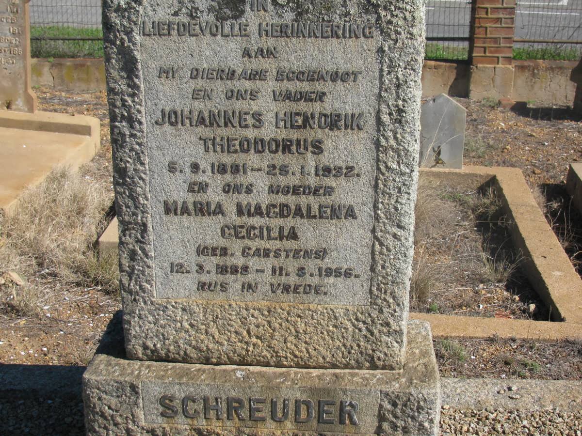 SCHREUDER Johannes Hendrik Theodorus 1881-1932 &amp; Maria Magdalena Cecilia CARSTENS 1888-1956