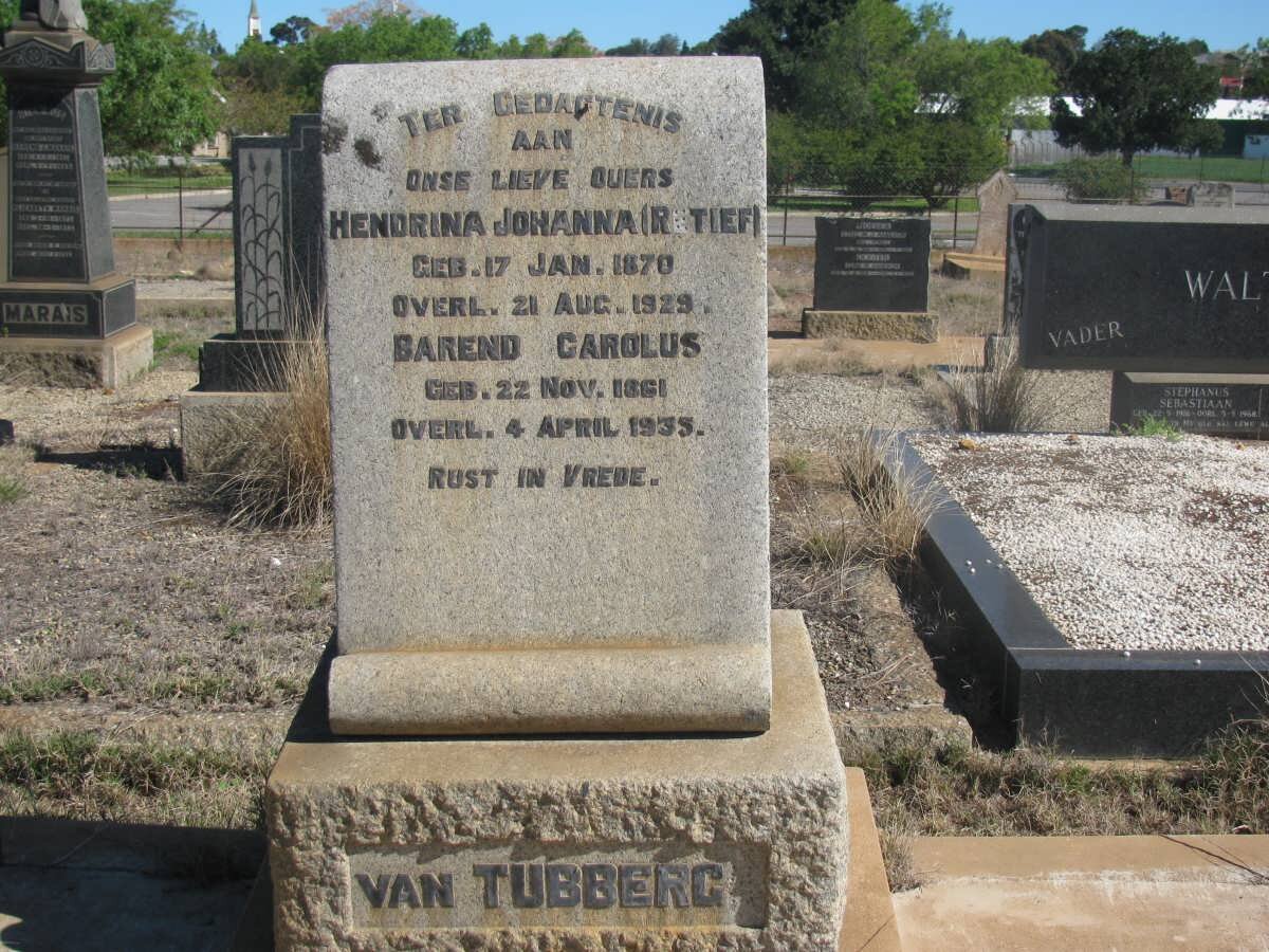 TUBBERGH Barend Carolus, van 1861-1933 &amp; Hendrina Johanna RETIEF 1870-1929