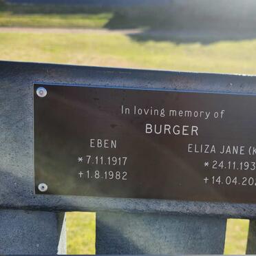 BURGER Eben 1917-1982 & Eliza Jane 1934-2020
