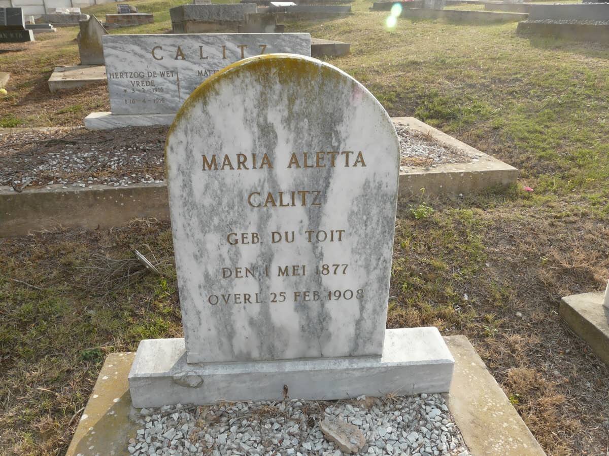 CALITZ Maria Aletta nee DU TOIT 1877-1908