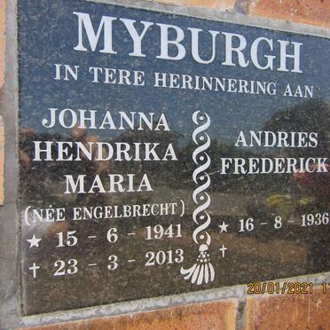 MYBURGH Andries Frederick 1936- &amp; Johanna Hendrika Maria ENGELBRECHT 1941-2013