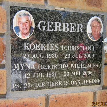 GERBER Christiaan 1930-2009 &amp; Gertruida Wilhelmina 1931-2006
