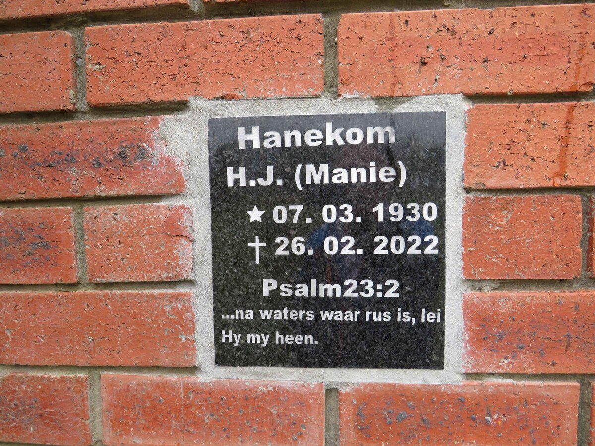 HANEKOM H.J. 1930-2022