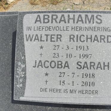ABRAHAMS Walter Richard 1913-1997 &amp; Jacoba Sarah 1918-2010
