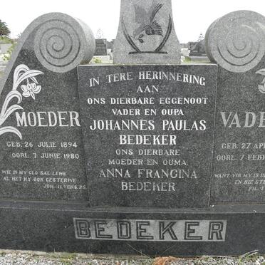 BEDEKER Johannes Paulas 1889-1961 &amp; Anna Francina 1894-1980