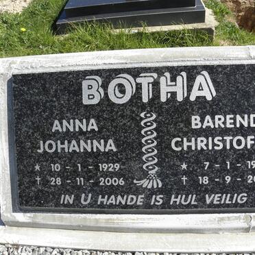 BOTHA Barend Christoffel 1919-2008 &amp; Anna Johanna 1929-2006