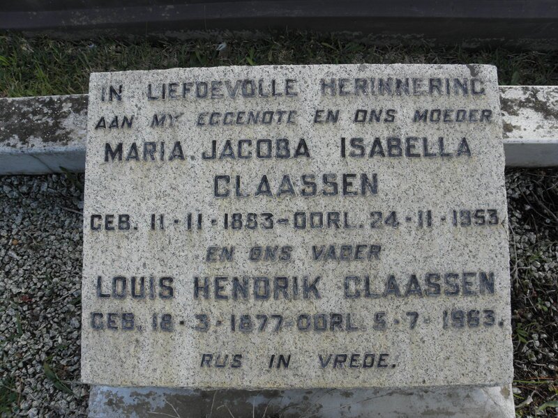 CLAASSEN Louis Hendrik 1877-1963 &amp; Maria Jacoba Isabella 1883-1953