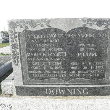 DOWNING Richard 1889-1973 &amp; Maria Elizabeth VAN RENSBURG 1988-1966
