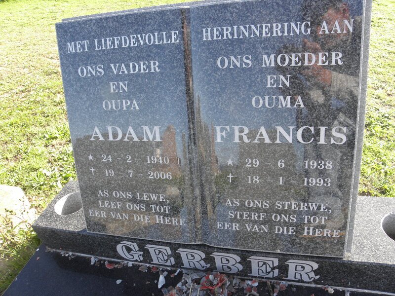 GERBER Adam 1940-2006 &amp; Francis 1938-1993
