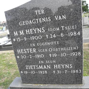 HEYNS M.M. 1900-1984 &amp; Hester OOSTHUIZEN 1910-1928 :: HEYNS Zietsman 1928-1983