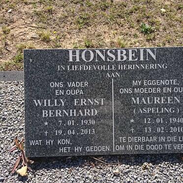 HONSBEIN Willy Ernst Bernhard 1930-2013 &amp; Maureen ASPELING 1940-2010