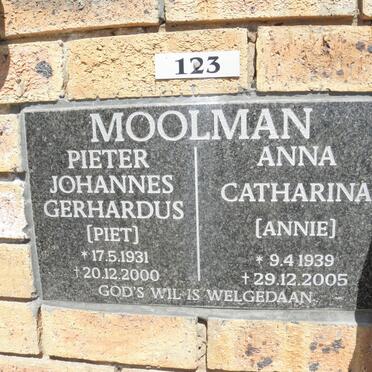 MOOLMAN Pieter Johannes Gerhardus 1931-2000 &amp; Anna Catharina 1939-2005