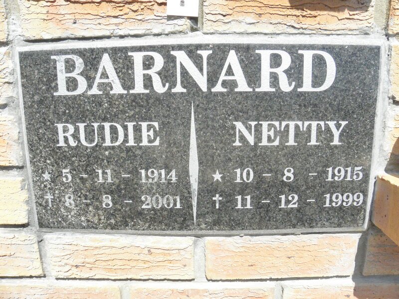 BARNARD Rudie 1914-2001 &amp; Netty 1915-1999