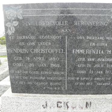 JACKSON Hendrik Christoffel 1890-1965 &amp; Emmerentia M.H. VAN RENSBURG 1888-1973