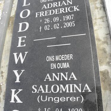 LODEWYKS Adrian Frederick 1907-2005 &amp; Anna Salomina UNGERER 1920-2008