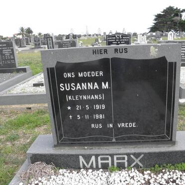 MARX Susanna M. nee KLEYNHANS 1919-1981