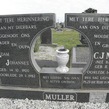 MULLER Adam Johannes 1900-1982 &amp; C.J.M. BARNARD 1911-1992 :: WEHMEYER J.I., nee MULLER 1939-2009