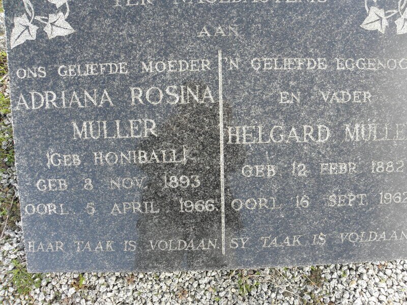 MULLER Helgard 1882-1962 &amp; Adriana Rosina HONIBALL 1893-1966