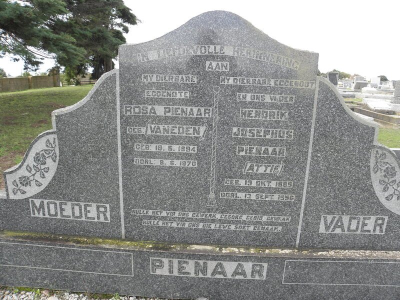 PIENAAR Hendrik Josephus 1885-1956 &amp; Rosa VANEDEN 1894-1970