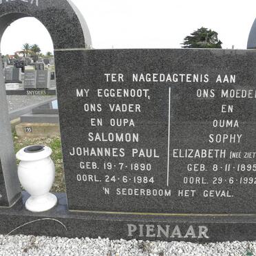 PIENAAR Salomon Johannes Paul 1890-1984 &amp; Sophy Elizabeth ZIETSMAN 1895-1992