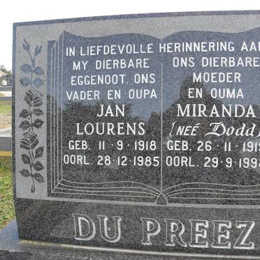 PREEZ Jan Lourens, du 1918-1985 &amp; Miranda DODD 1919-1998