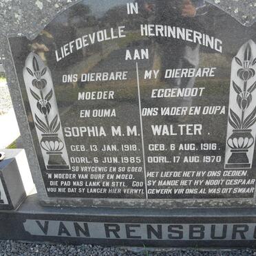RENSBURG Walter, van 1916-1970 &amp; Sophia M.M. 1918-1985