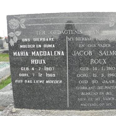 ROUX Jacob Salmon 1910-1960 &amp; Maria Magdalena 1907-1969