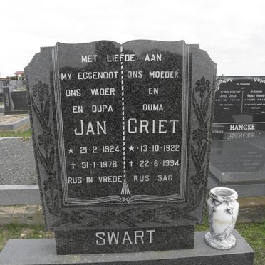 SWART Jan 1924-1978 &amp; Griet 1922-1994