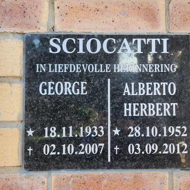 SCIOCATTI George 1933-2007 : : SCIOCATTI Alberto Herbert 1952-2012