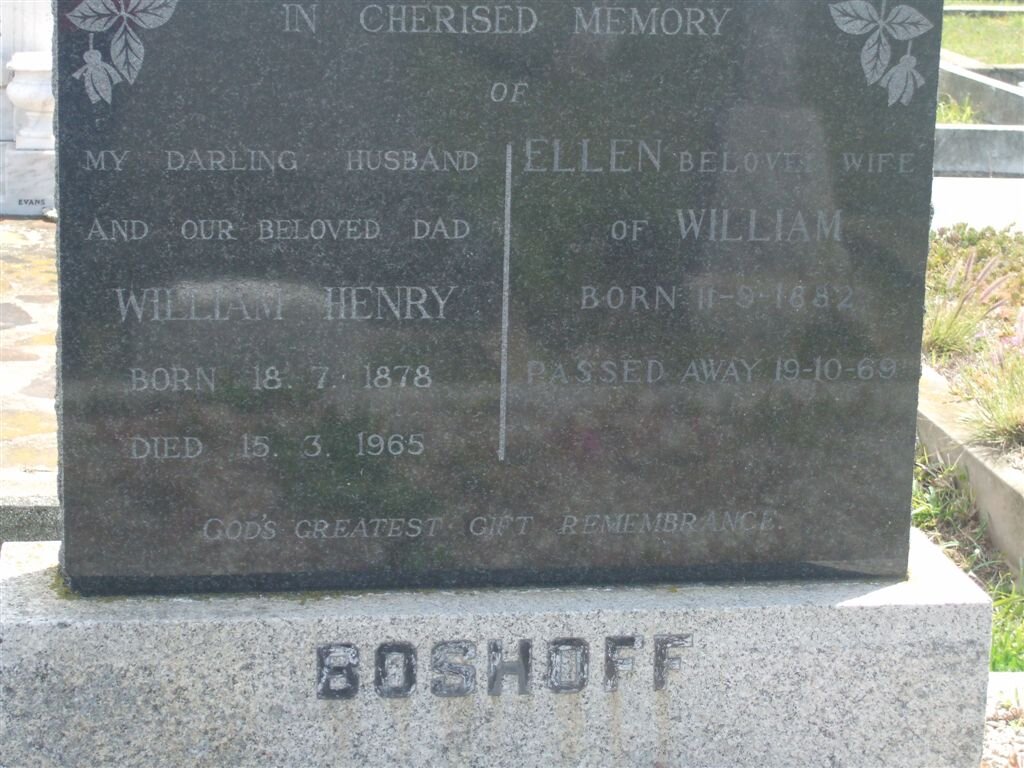 BOSHOFF William Henry 1878-1965 &amp; Ellen 1882-1969
