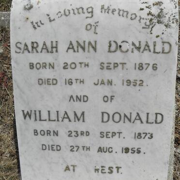 DONALD William 1873-1955 :: DONALD Sarah Ann 1876-1952