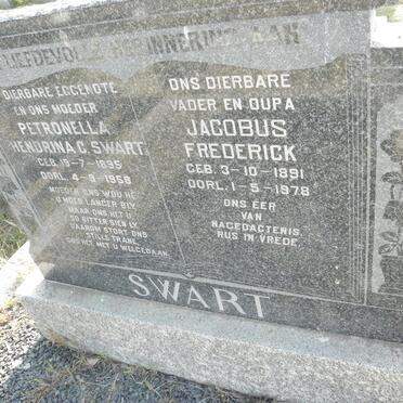 SWART Jacobus Frederick 1891-1978 &amp; Petronella Hendrina C. 1895-1958