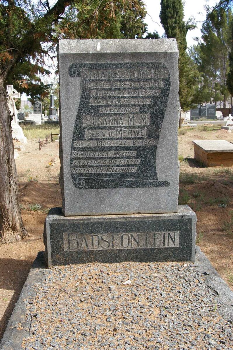 MERWE Stefanus, v.d. 185?-195? &amp; Susanna M.M. V. D. MERWE 1858-1949