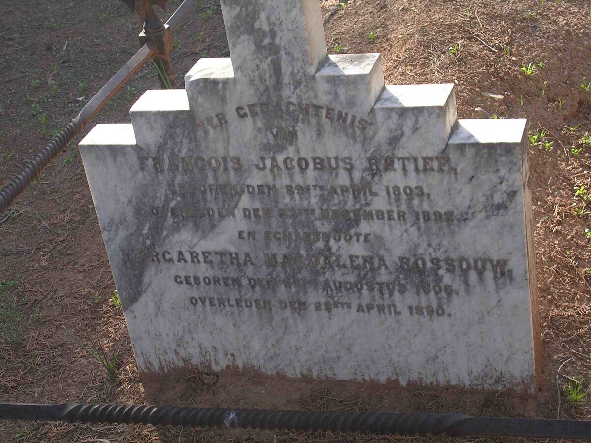 RETIEF Francois Jacobus 1803-1892 &amp; Margaretha Magdalena ROSSOUW 1806-1890